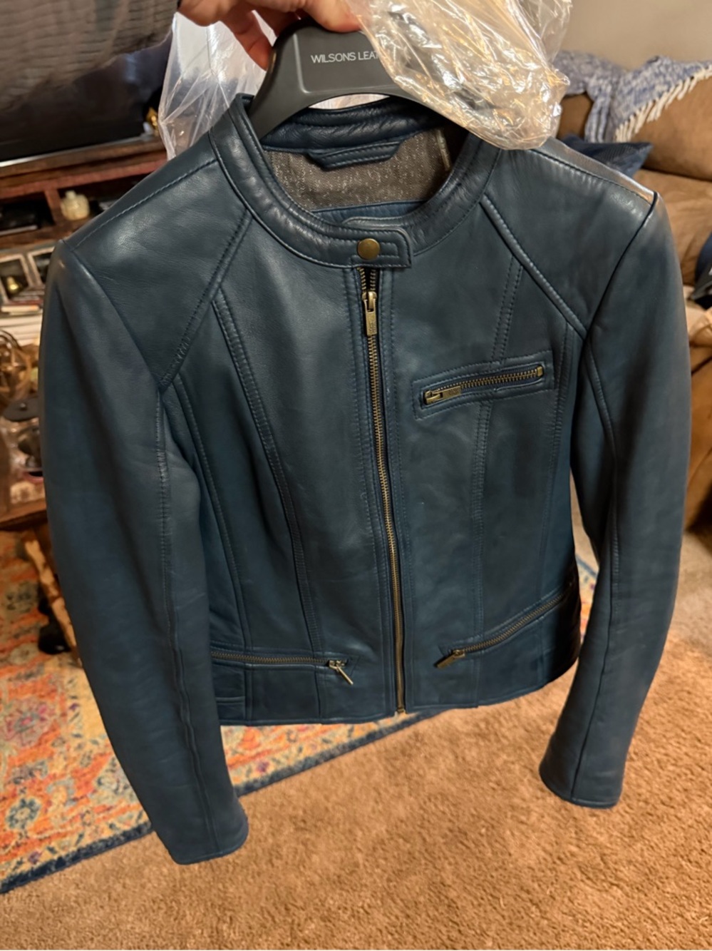 Wilsons Leather/ Black Rivet Women's Teal Leather Moto Jacket